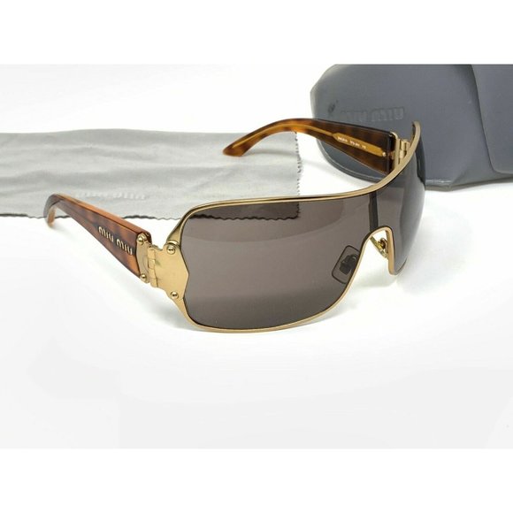 MIU MIU SUNGLASSES SMU51G 7FS-3N1 Shield Gold And Tortoise